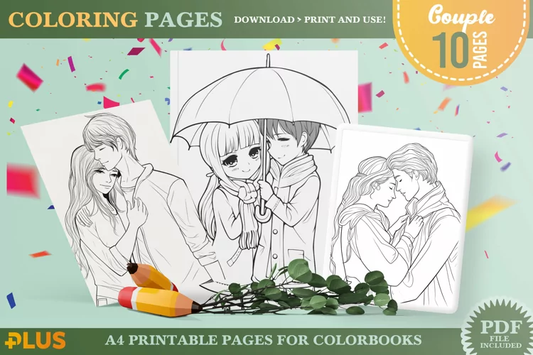 Couple Coloring Pages - Romantic Couples Illustrations