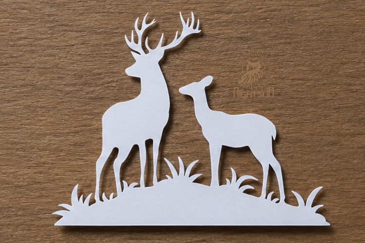 Couple Deer Paper Cutting Design SVG
