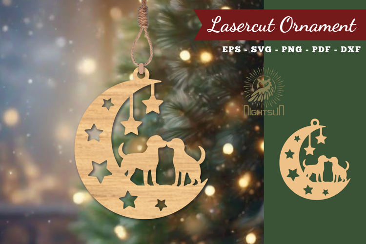 Couple Dog in Moon Lasercut Ornament SVG