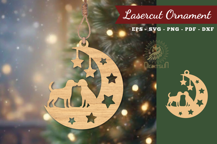 Couple Dog in Moon Lasercut Ornament SVG