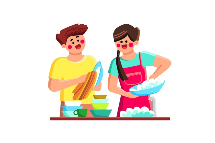 couple doing housework vector example image 1