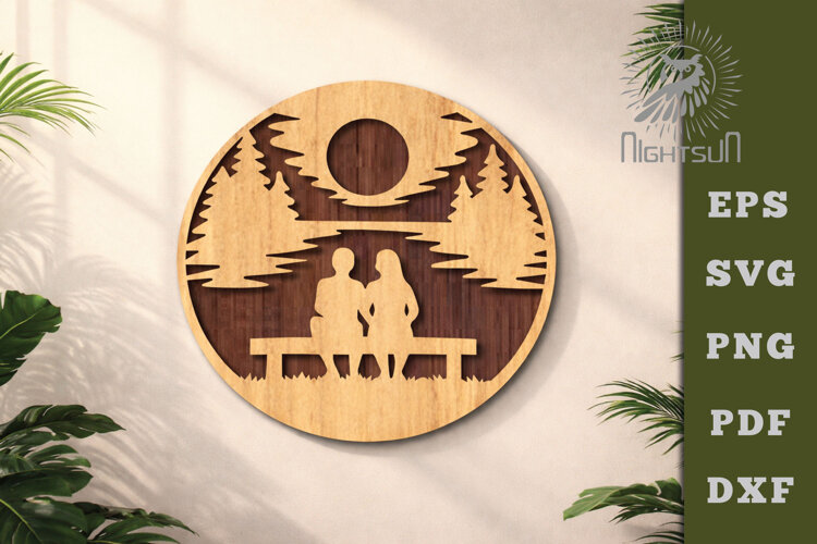 Couple Looking At The Moon Lasercut Wall Decor SVG example image 1
