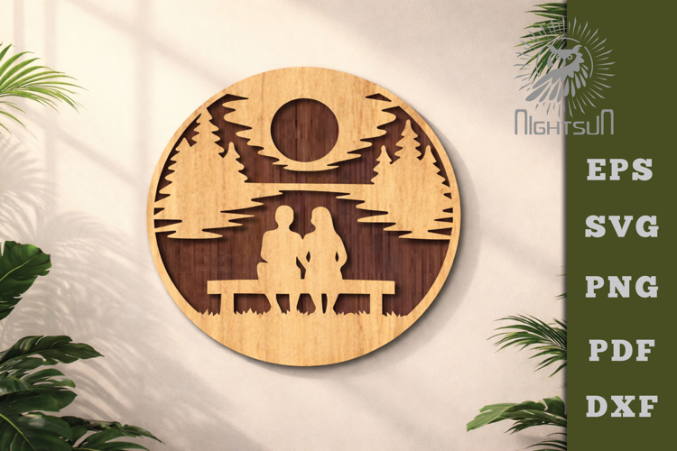 Couple Looking At The Moon Lasercut Wall Decor SVG