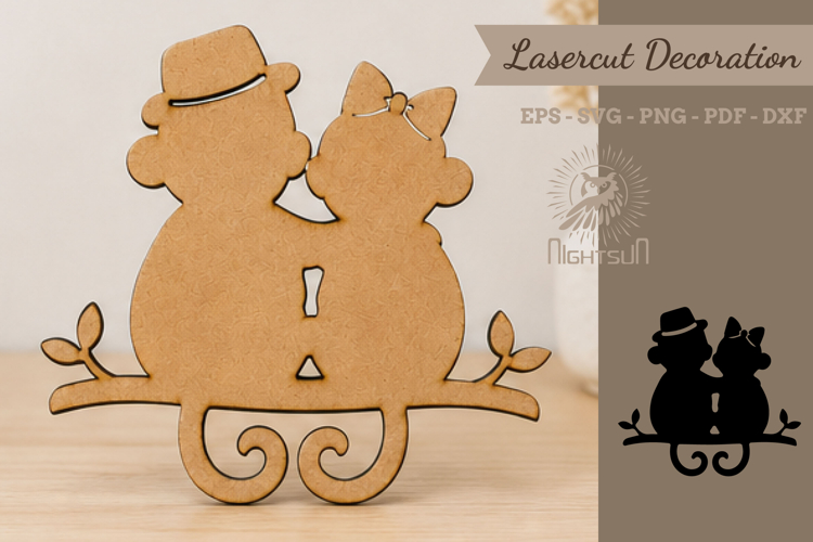Couple Monkey Lasercut Decoration