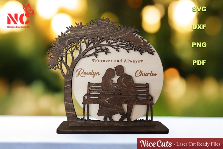 Couple on Bench with Moon Laser Cut Files - Love Sign SVG