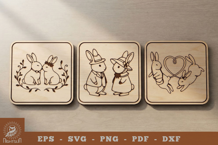 Couple Rabbit Lasercut Coaster