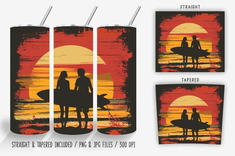 Couple Surfer on the Sunset Beach