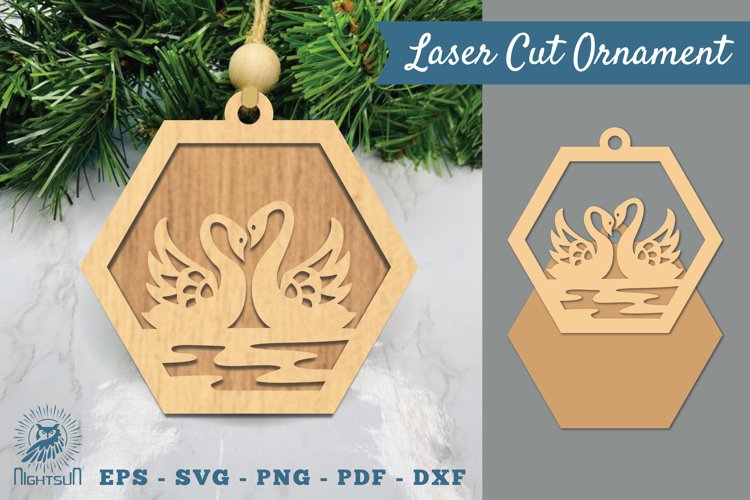 Couple Swan Laser Cut Ornament SVG example image 1