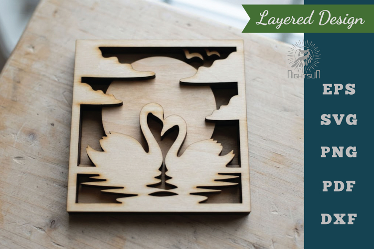 Couple Swan Lasercut Wall Decor SVG