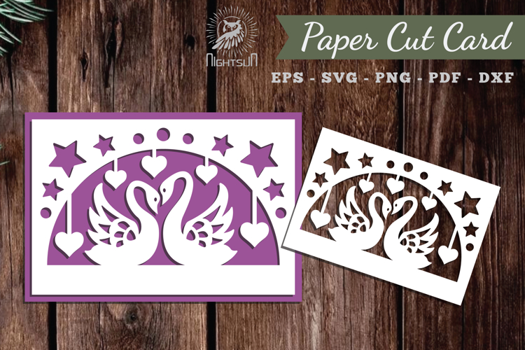Couple Swan Papercut Card SVG