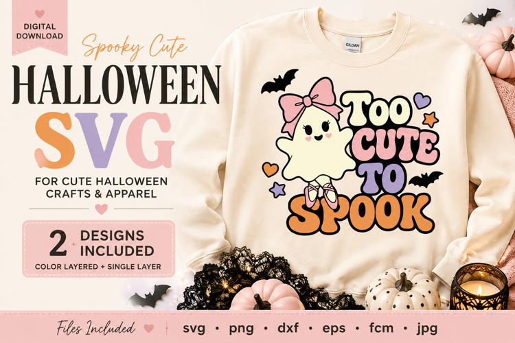 Too Cute To Spook SVG, Cute Ghost| pastel Halloween