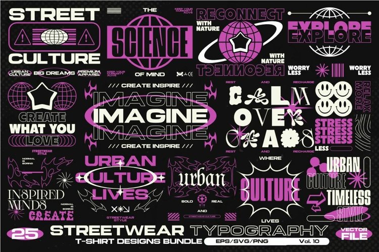 Streetwear Typography Vol. 10 T-shirt Design Bundle