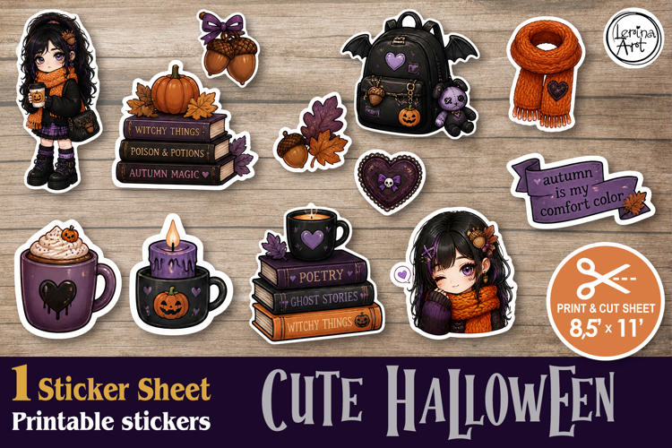 Little Witch. Stickers design PNG