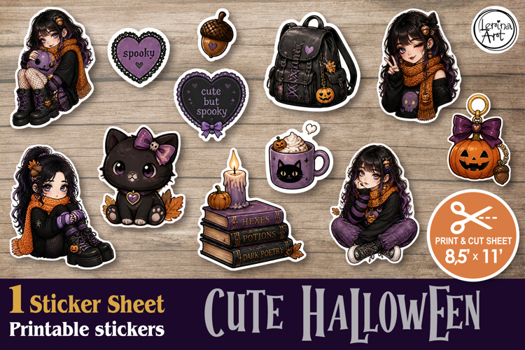 Little Witch. Stickers design PNG