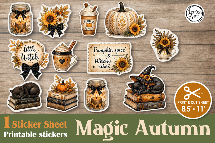 Magic Autumn. Stickers design PNG