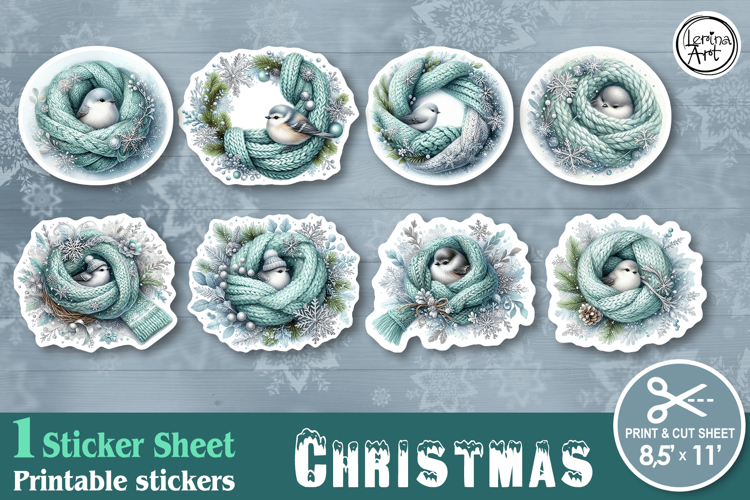 Christmas. Print & Cut Stickers PNG / Winter Bird