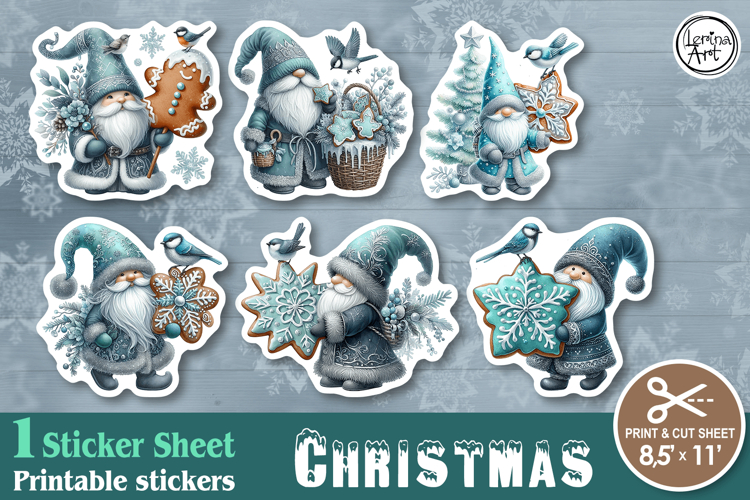 Christmas. Print & Cut Stickers PNG / Gnome