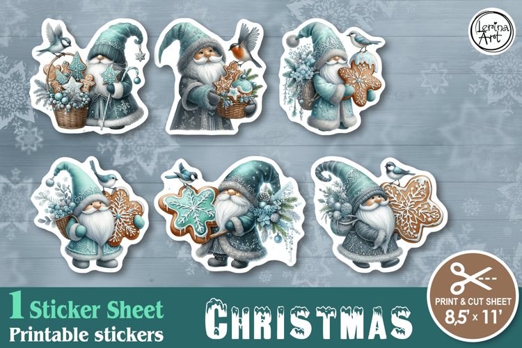 Christmas. Print & Cut Stickers PNG / Gnome