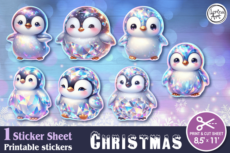Christmas. Print & Cut Stickers PNG / Christmas Penguin