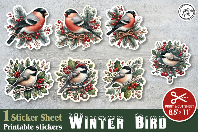 Winter Bird. Print & Cut Stickers PNG