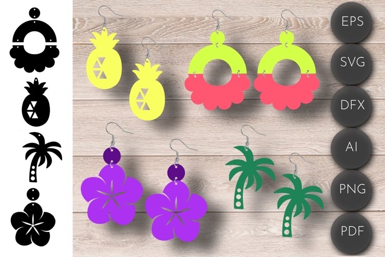 Summer Earrings svg, tropical Laser Cut File, dangle jewerly example image 1