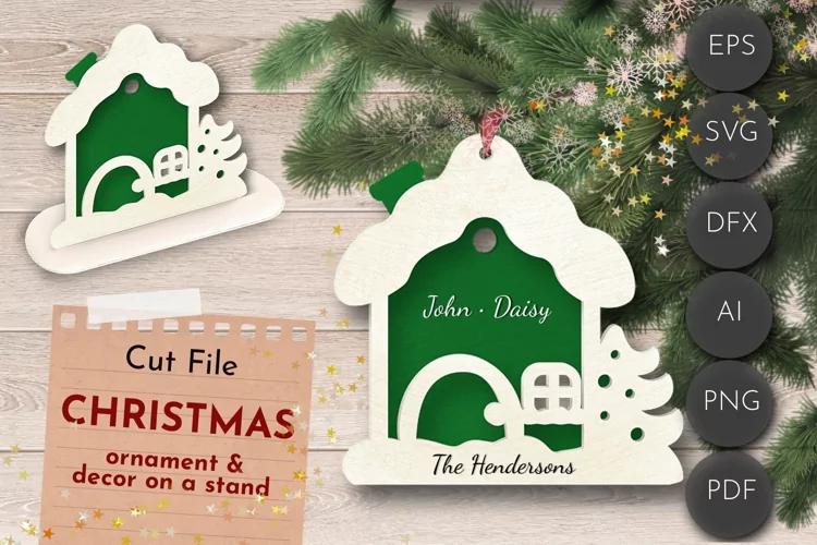 Gingerbread House ornament, Family Name Christmas Laser cut