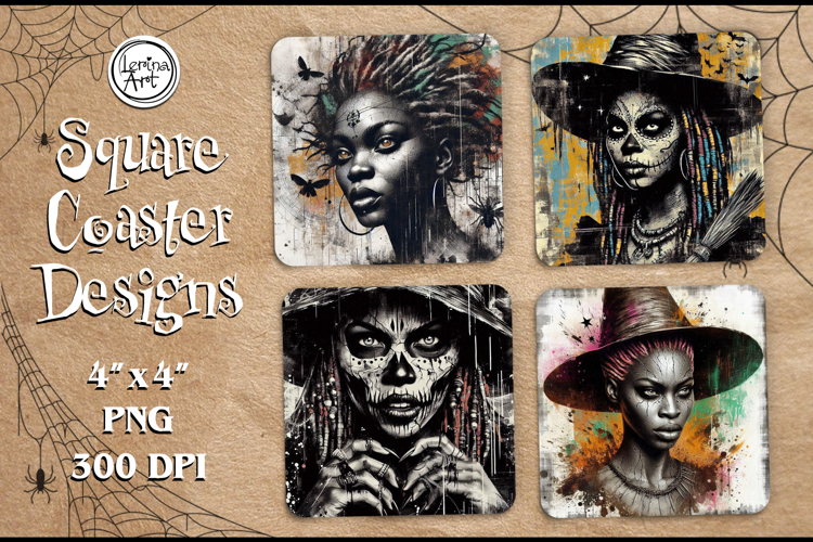 Witch Halloween Coaster Design, 4 PNG