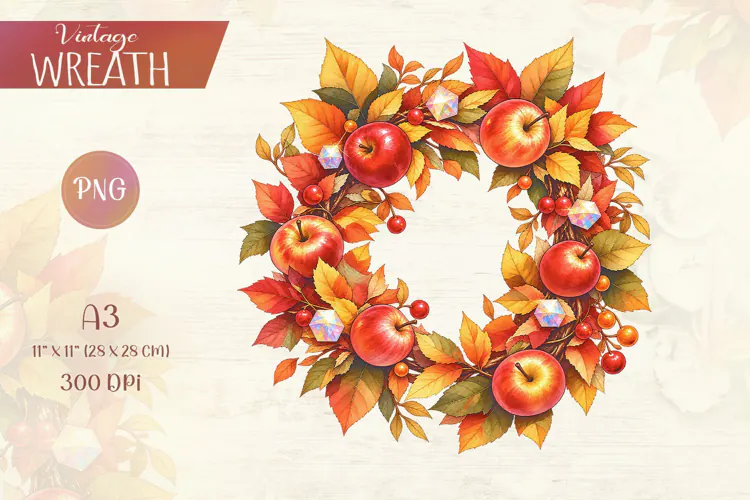 Autumn wreath with apples and diamonds.