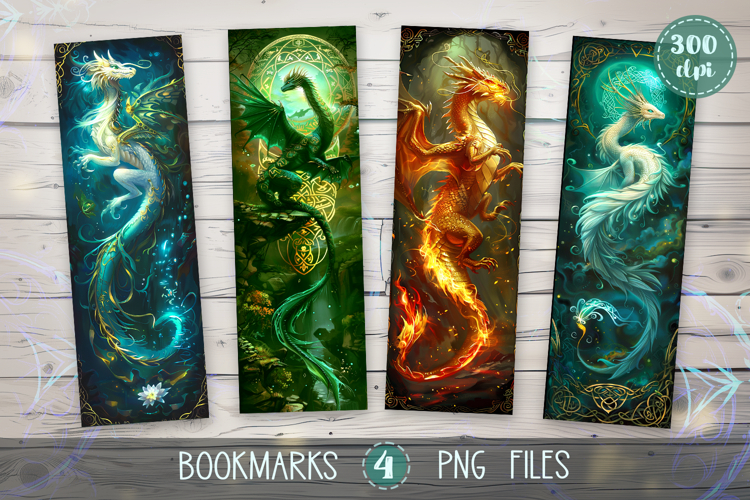 Bookmarks design - Celtic Elemental Dragons.