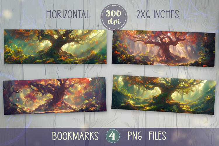 Bookmarks design - Horizontal Enchanted Tree bookmarks.