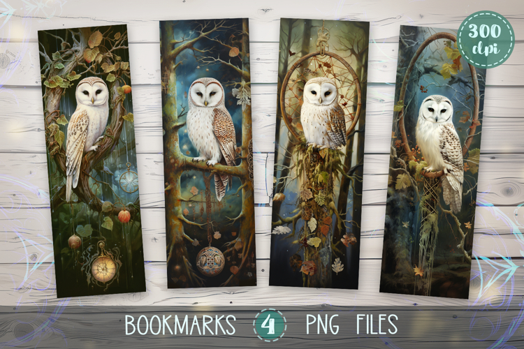 Bookmarks design - Magical Owls in the Forest.
