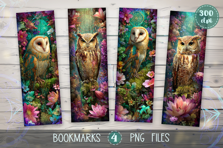 Bookmarks design - Magical Owls in the Forest.