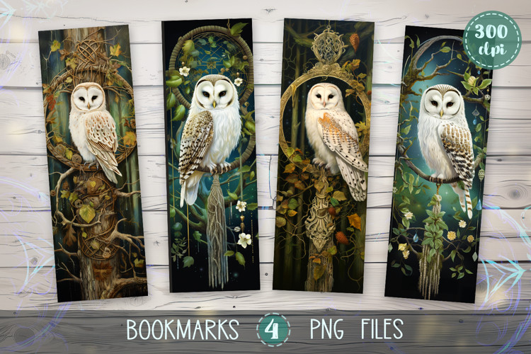 Bookmarks design - Magical Owls in the Forest.