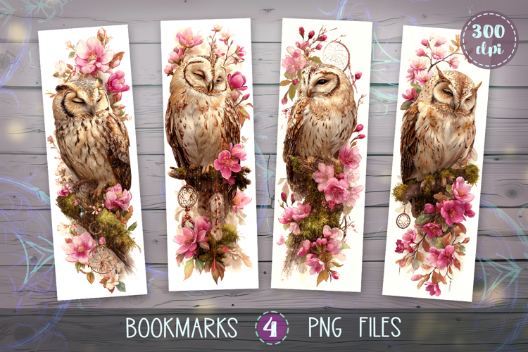 Bookmarks design - Magical Spring Owls.