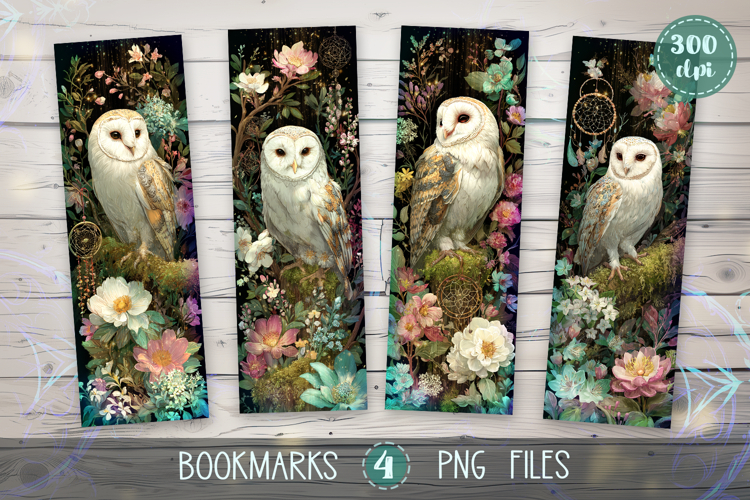 Bookmarks design - Magical Owls in the Forest.