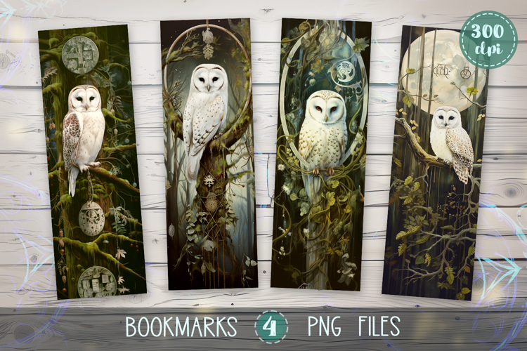 Bookmarks design - Magical Owls Native American Forest.