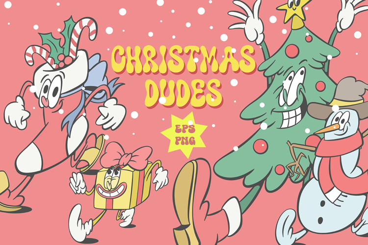 Retro groovy Christmas characters