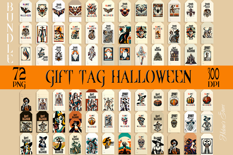Halloween gift tags printable BUNDLE |Gift tag designs png