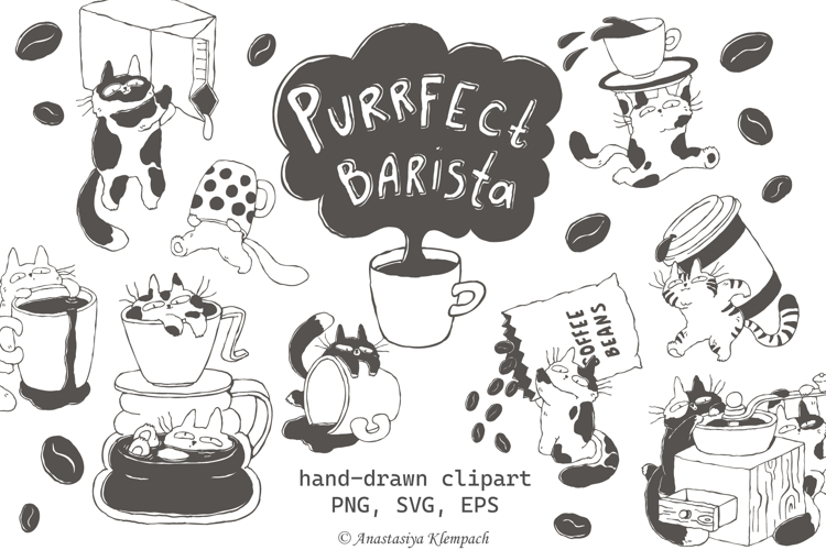 Purrfect Barista Hand Drawn Clipart