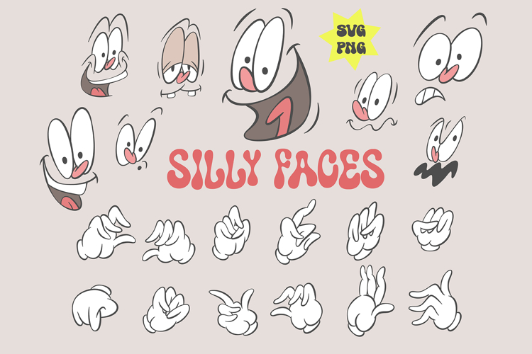 Silly faces, retro cartoon emotions