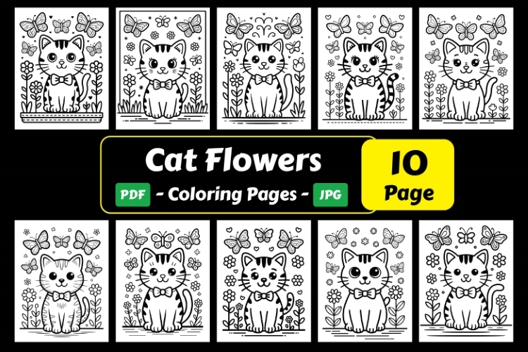 Cat Flowers Coloring Page Joy