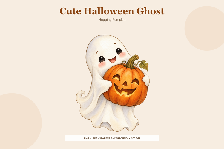 Cute Halloween Ghost Hugging Pumpkin PNG | Sublimation Desig