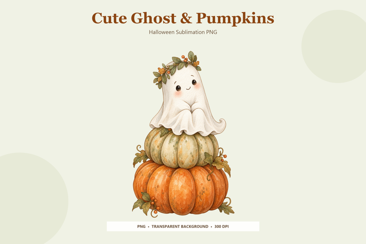 Cute Halloween Ghost with Pumpkin PNG | Sublimation Design