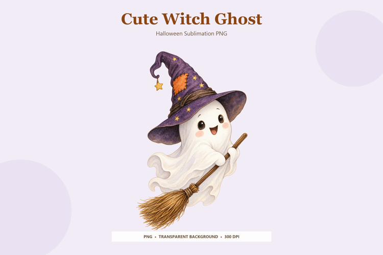 Cute Halloween Witch Ghost PNG | Sublimation Design