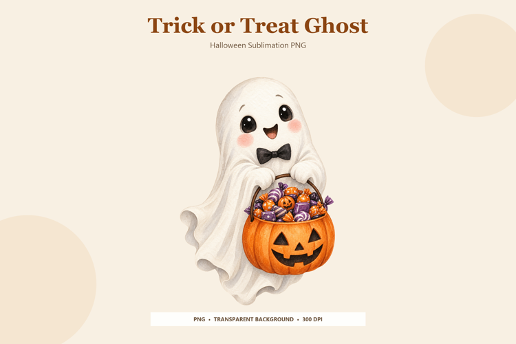 Cute Trick or Treat Ghost PNG | Halloween Sublimation Design
