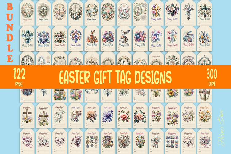 Easter cross Gift Tags| Happy Easter BUNDLE|Cute bunny label