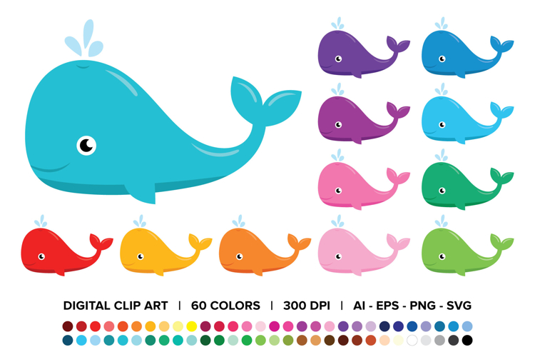 Baby Whale Clip Art Set example image 1