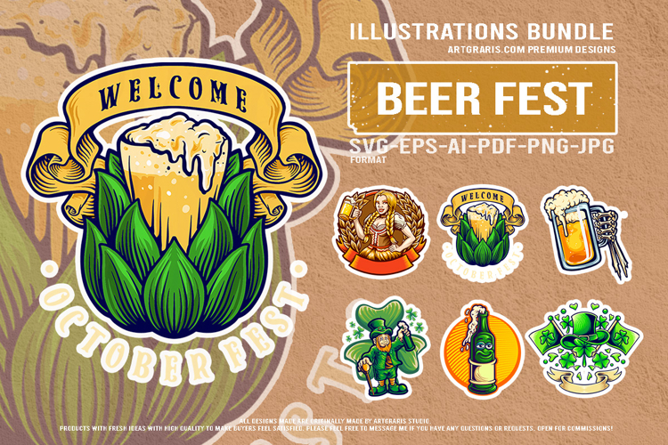 Octoberfest And St Patrick’s Day Beer Festival Vector Set