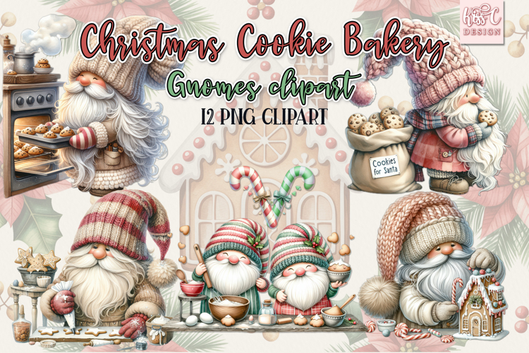 Christmas Cookie Bakery Gnomes Winter Watercolor Clipart
