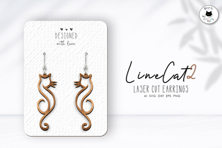Fancy One Line Cat Earrings SVG | Cat Laser Cut example image 1